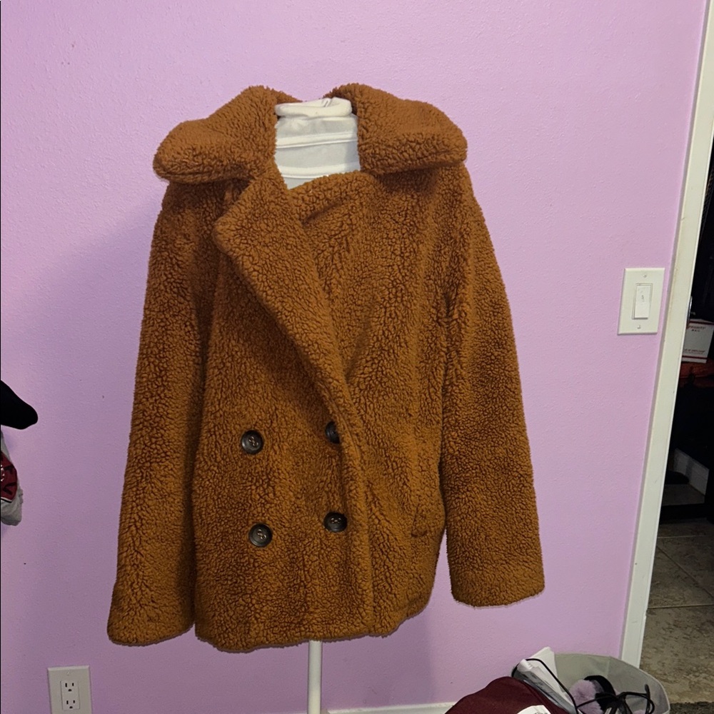 Women's Tan Teddy Coat - medium